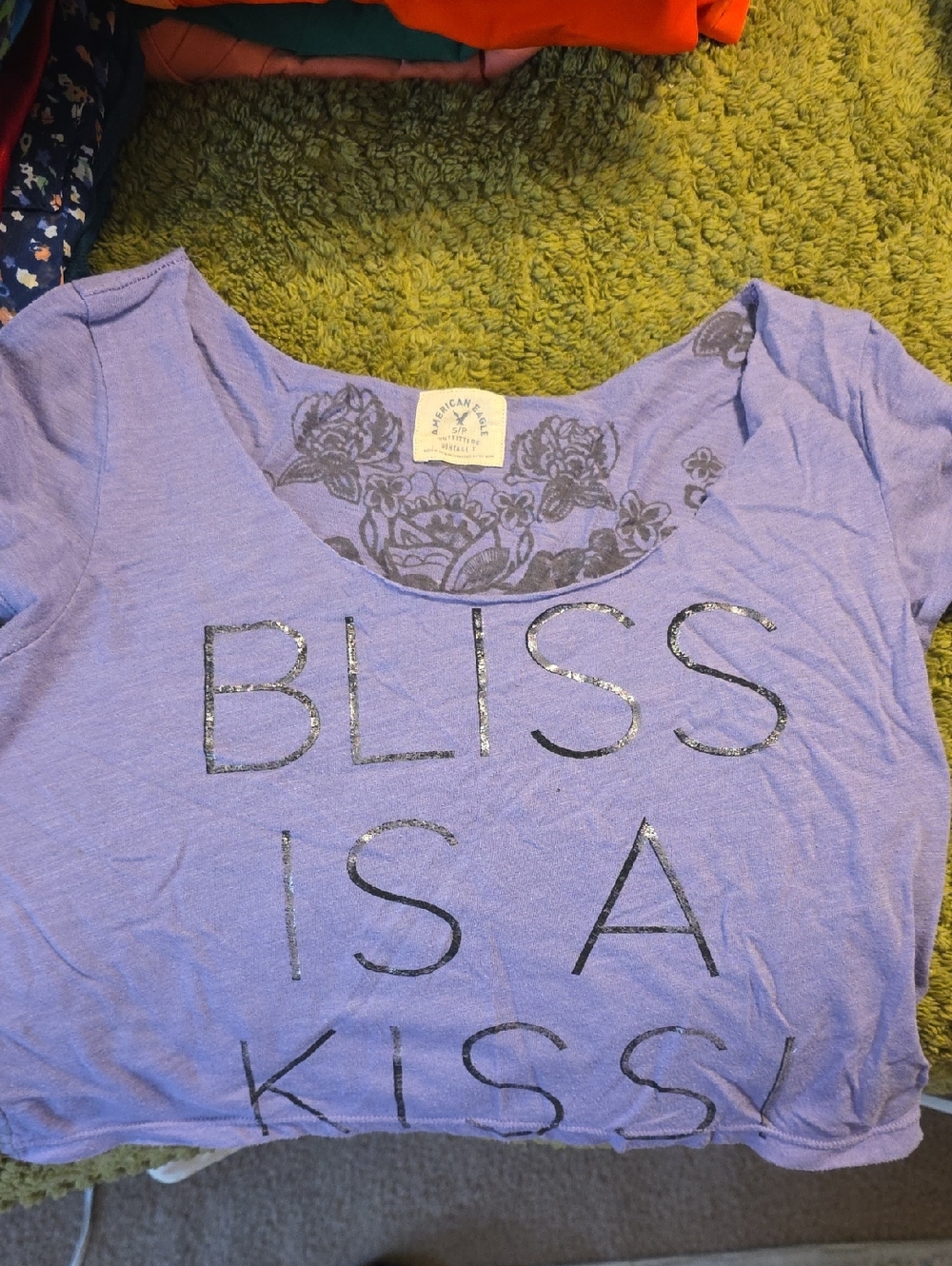 American Eagle Outfitters Lavender Graphic Scoop Neck Crop